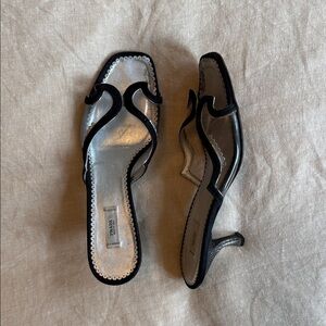 Prada Black and Silver Heeled Sandals